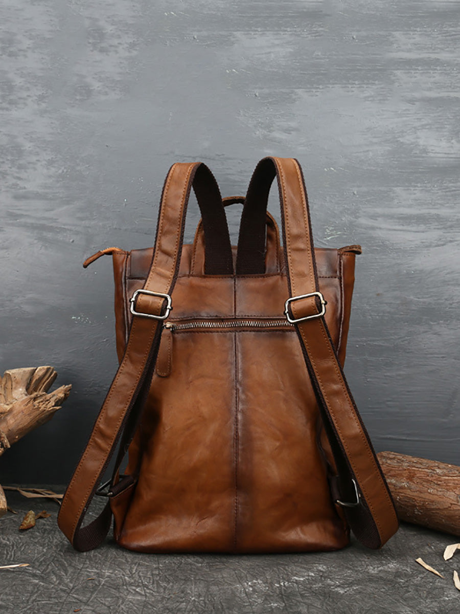 Zaino da donna in pelle vintage con stampa a piume