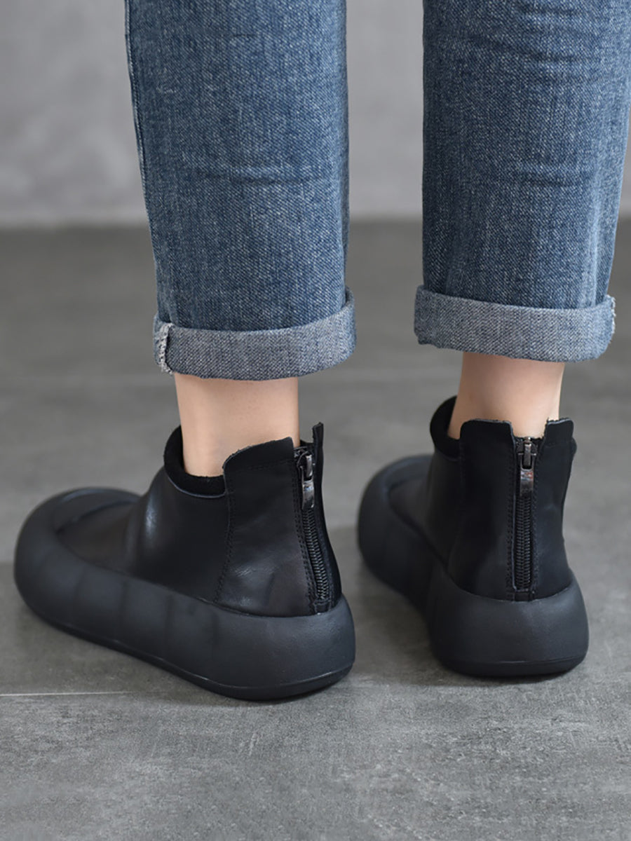 Women Vintage Autumn Soft Leather Platform Boots