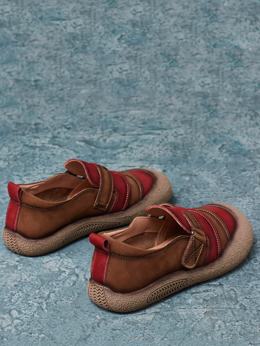 Chaussures plates d'été en cuir à blocs de couleurs pour femmes