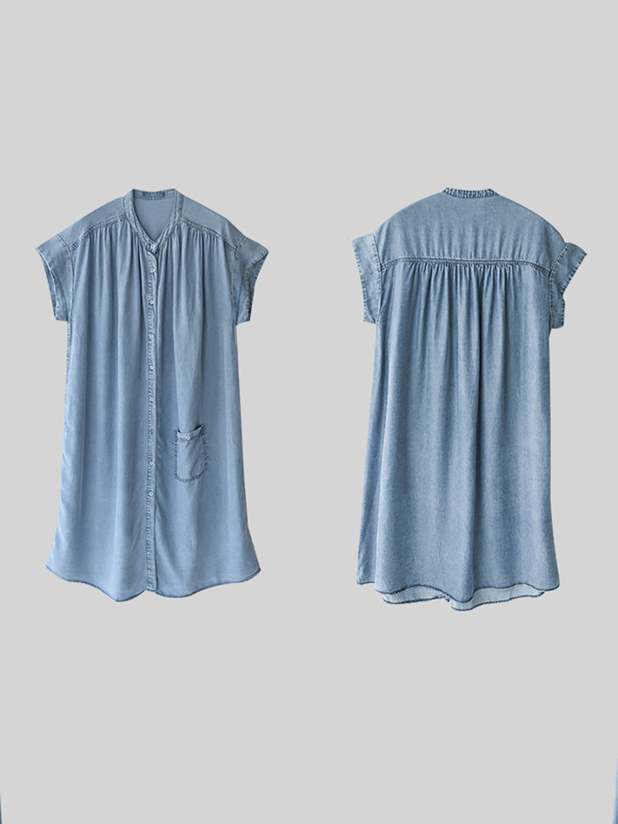 Vestito estivo casual da donna in denim blu tinta unita 