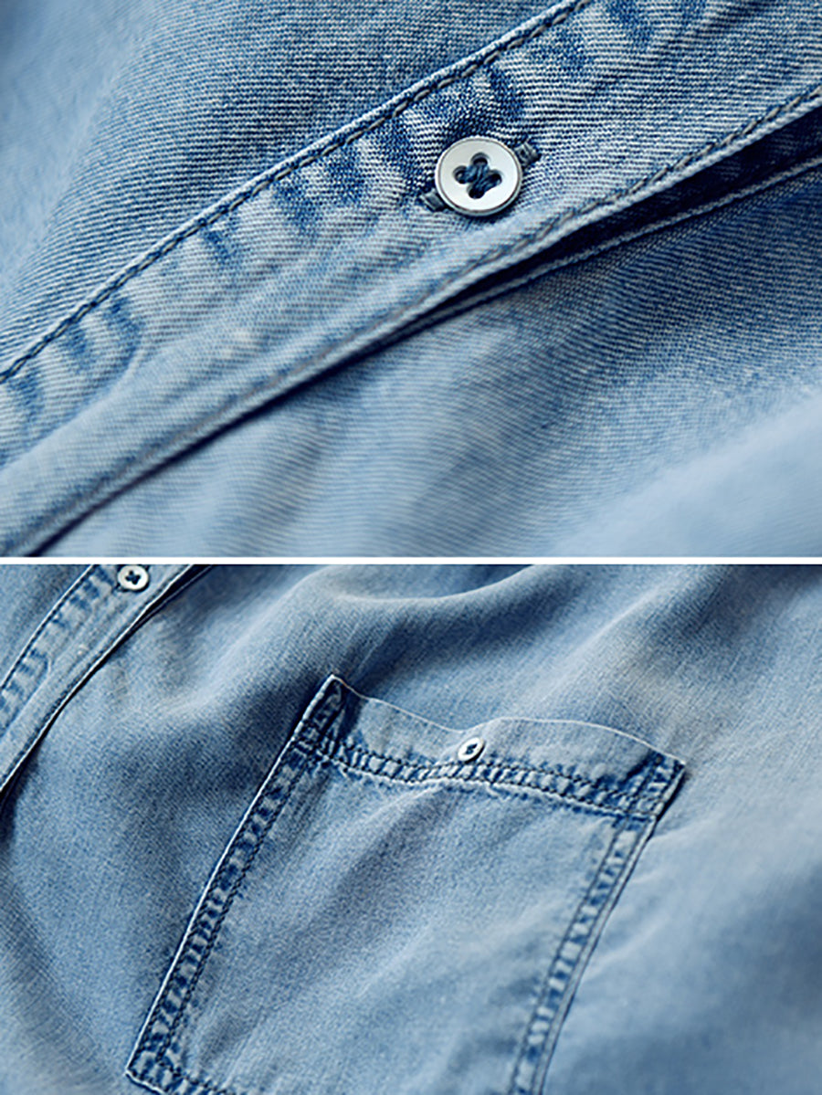 Vestito estivo casual da donna in denim blu tinta unita 