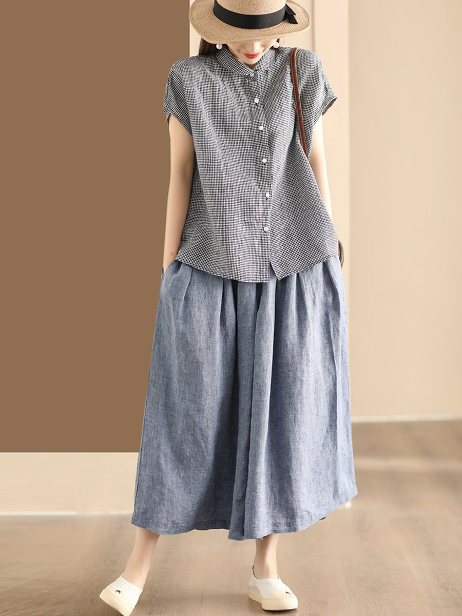 Camicia da donna vintage tinta unita 100% cotone con bottoni