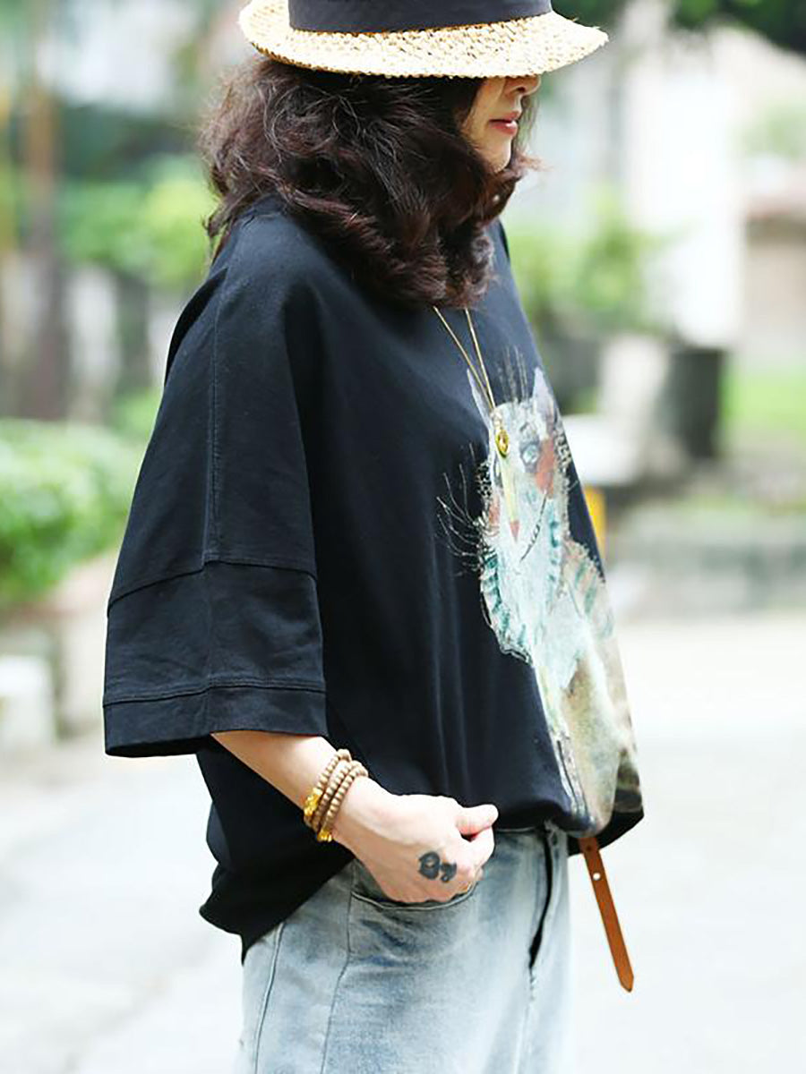 T-shirt ample et décontracté à imprimé animal pour femme