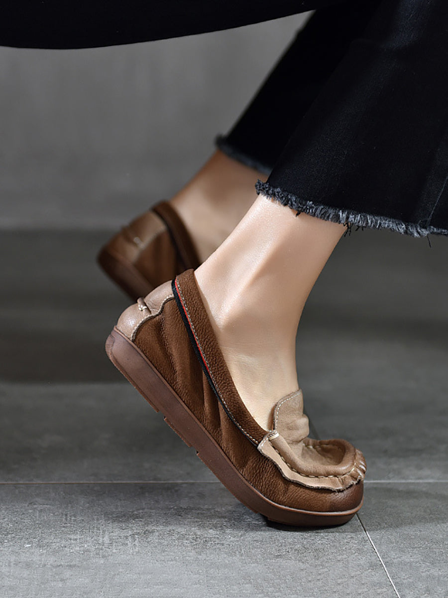 Scarpe estive retrò in pelle color block con giunzioni da donna