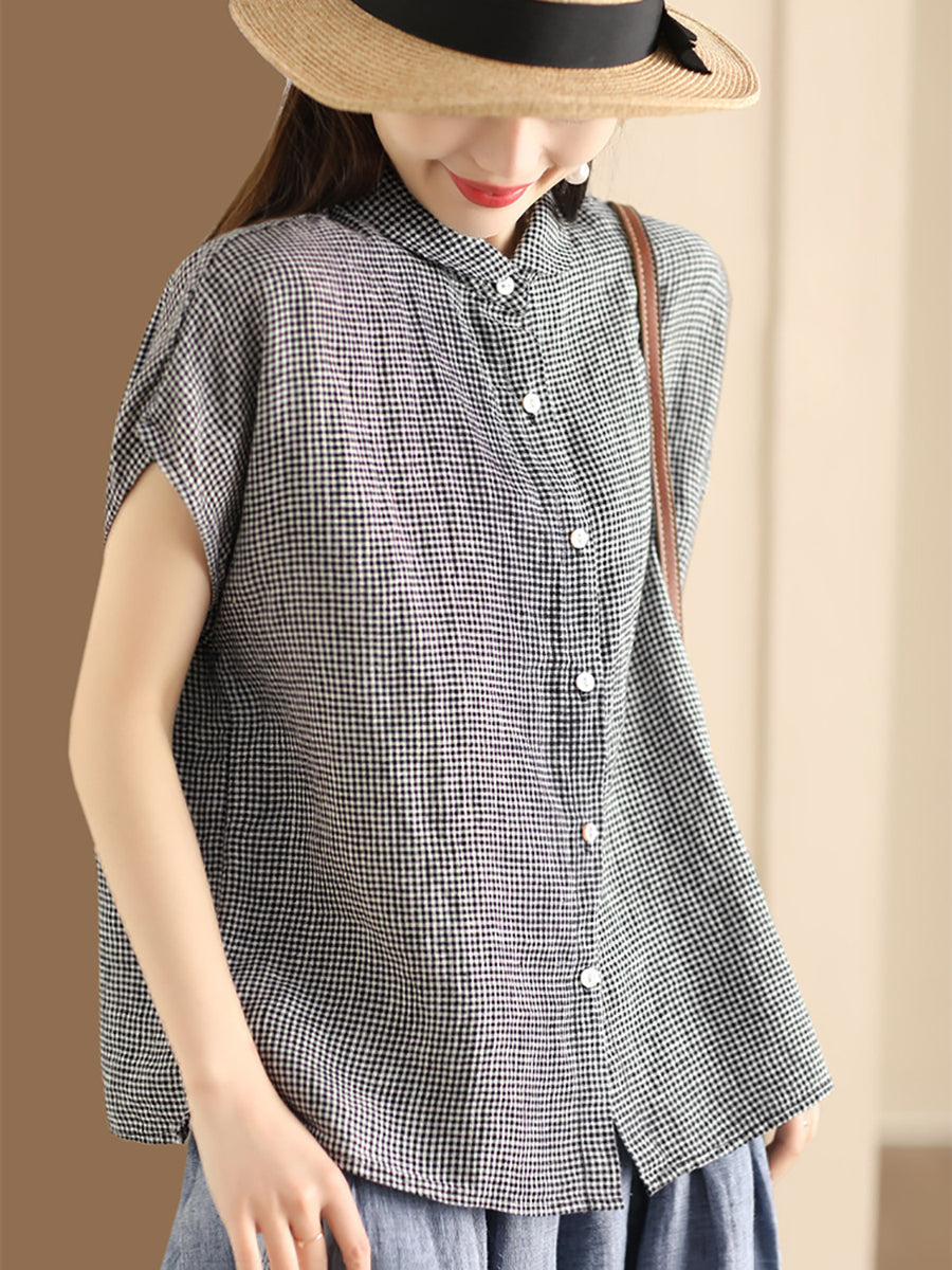 Camicia da donna vintage tinta unita 100% cotone con bottoni