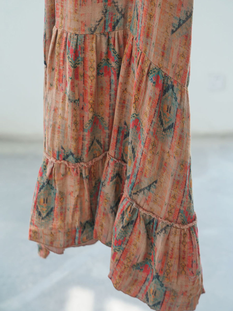 Women Exotic Print Cotton Loose Long Fishtail Vest Dress