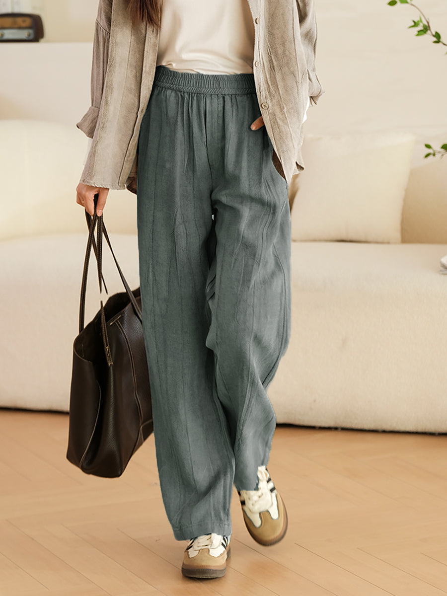 Pantaloni larghi in lino e cotone primaverili vintage da donna