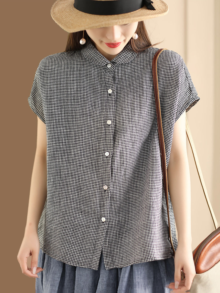 Camicia da donna vintage tinta unita 100% cotone con bottoni