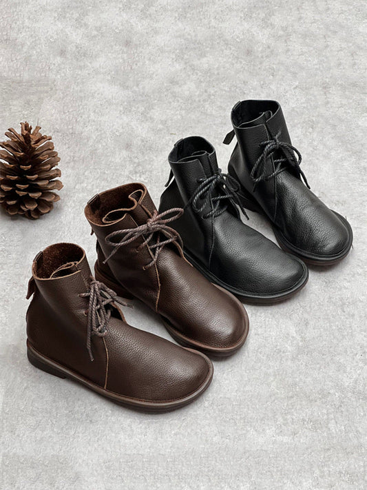 Stivaletti invernali vintage da donna in vera pelle con coulisse