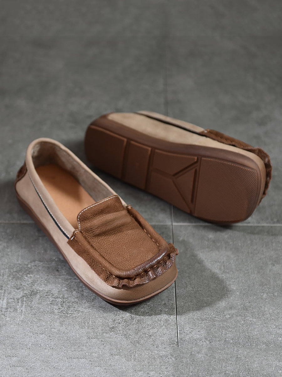 Scarpe estive retrò in pelle color block con giunzioni da donna