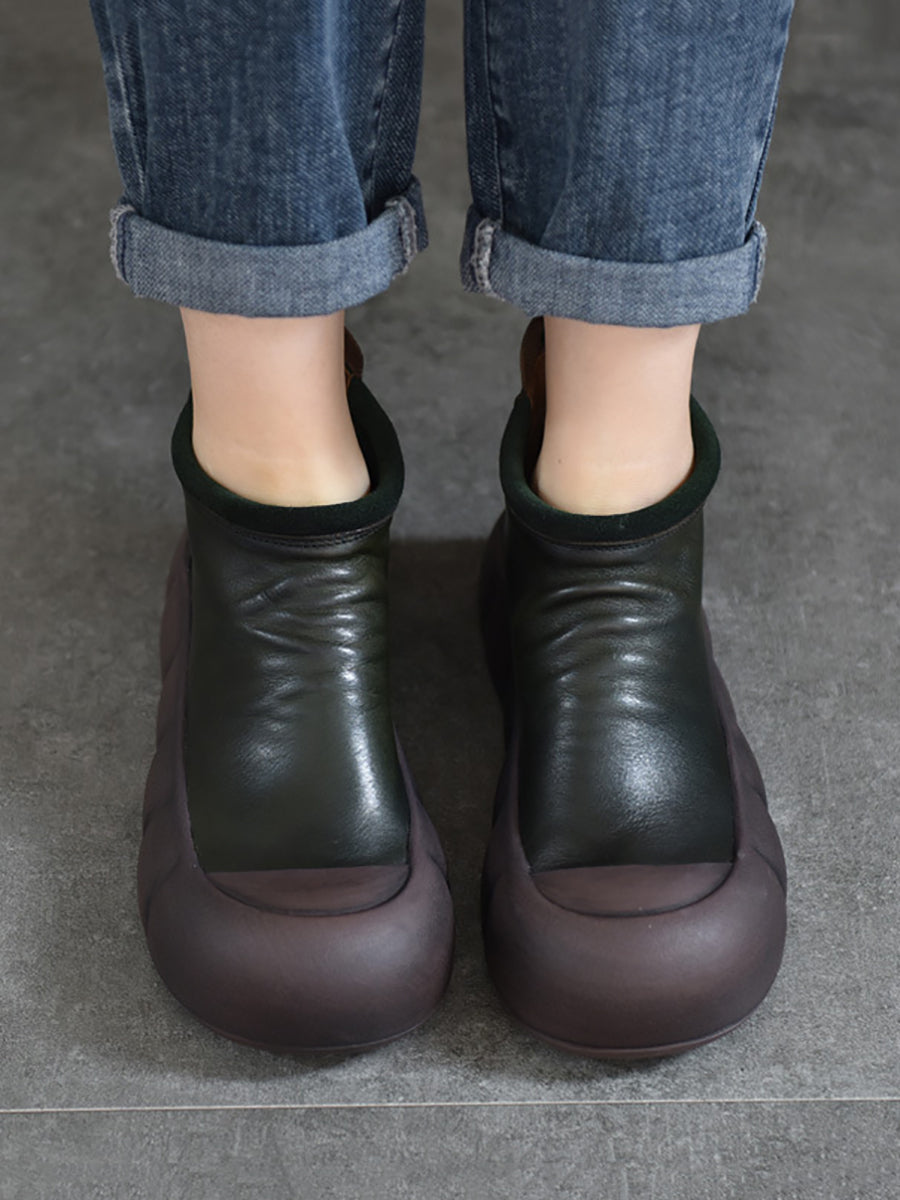 Women Vintage Autumn Soft Leather Platform Boots