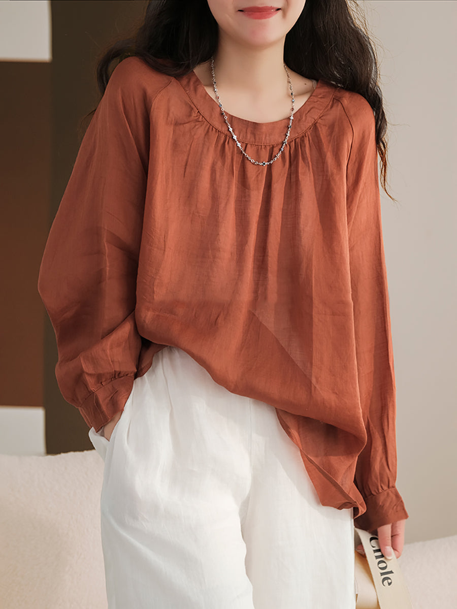 Camicia vintage estiva a maniche lunghe in ramiè da donna