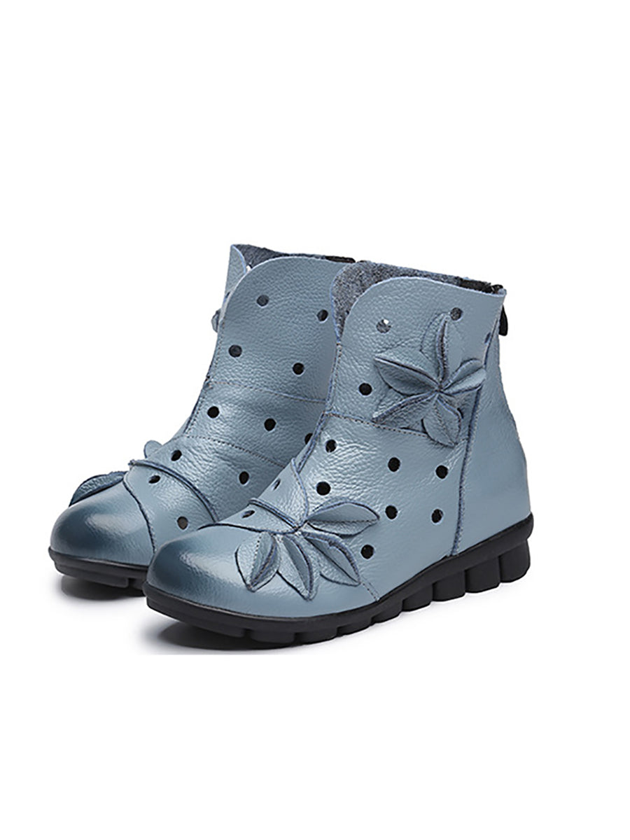 Bottes de printemps en cuir ajourées et épissées pour femmes