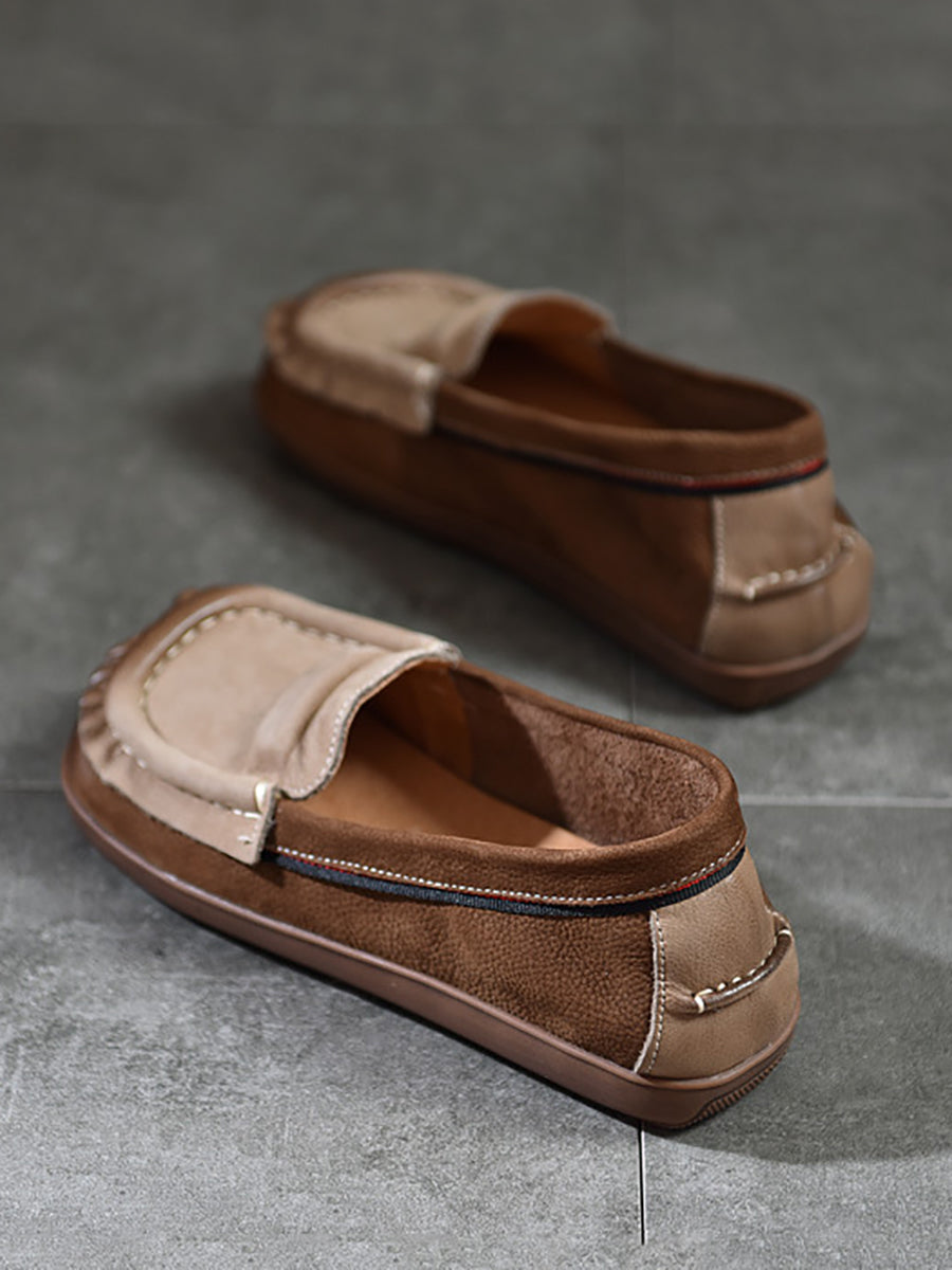 Scarpe estive retrò in pelle color block con giunzioni da donna