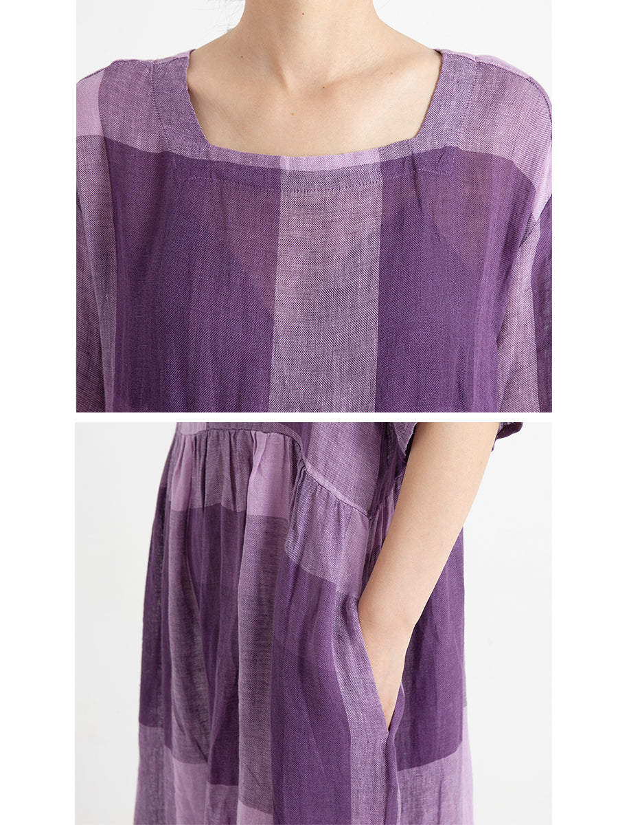 Robe d'été décontractée en lin à manches courtes et plissée
