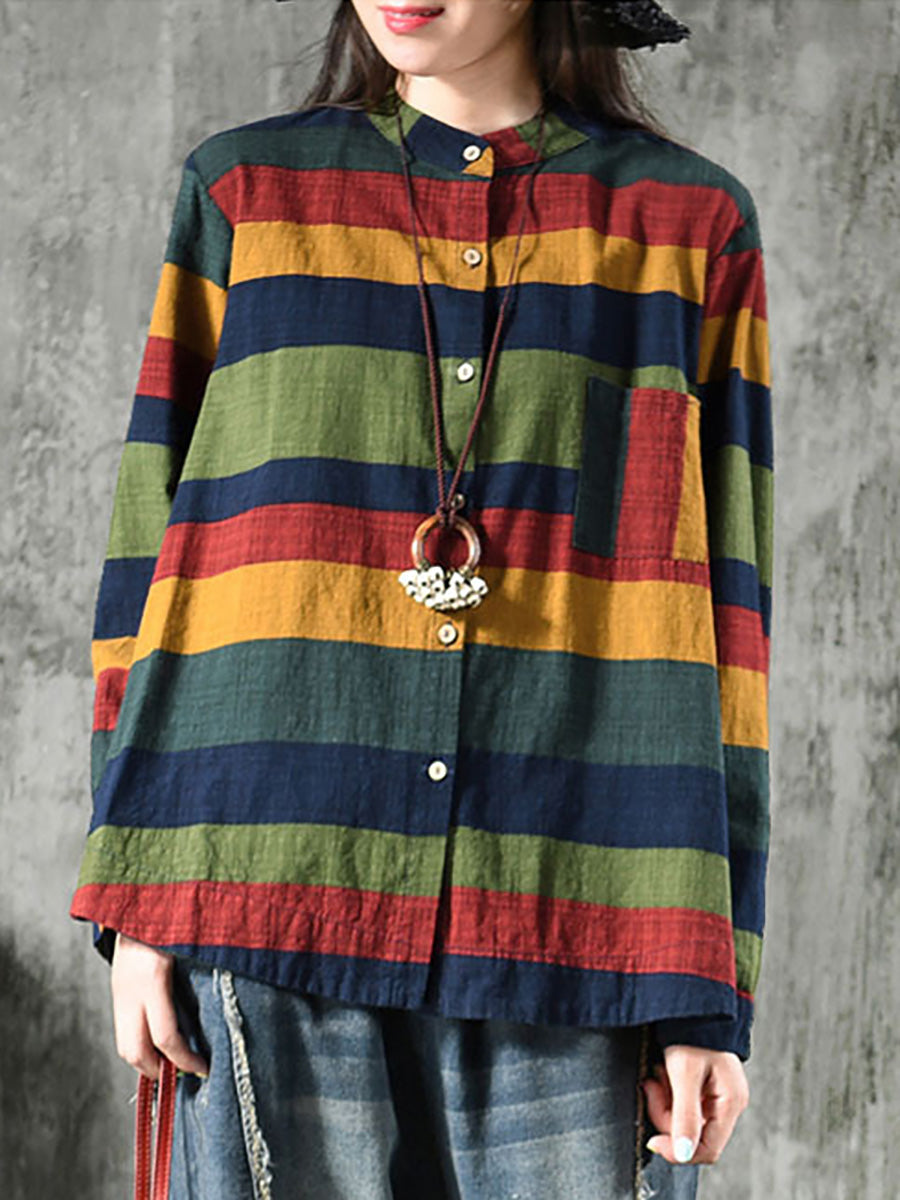 Camicia vintage a righe a maniche lunghe 100% cotone