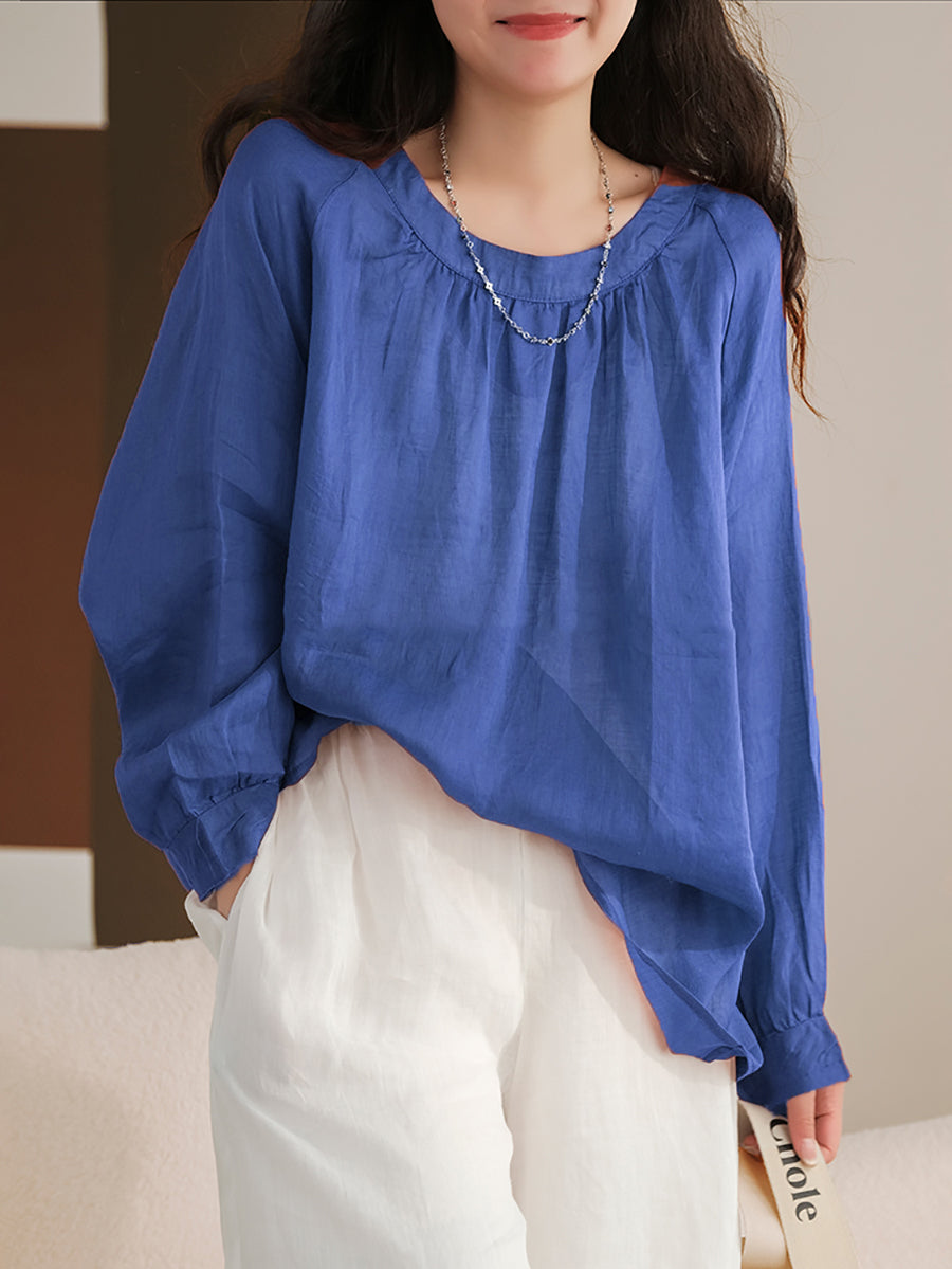 Camicia vintage estiva a maniche lunghe in ramiè da donna