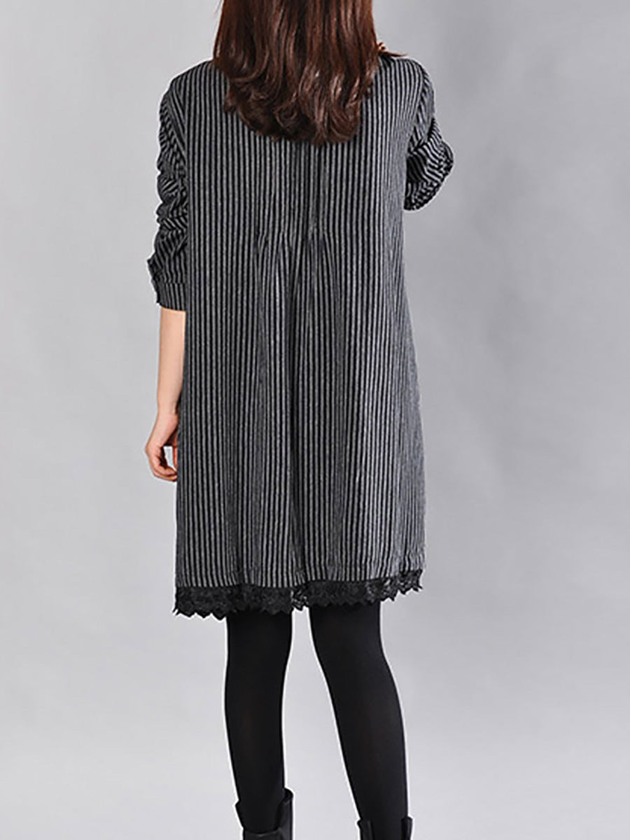 Robe ample en coton et lin avec ourlet en dentelle imprimée