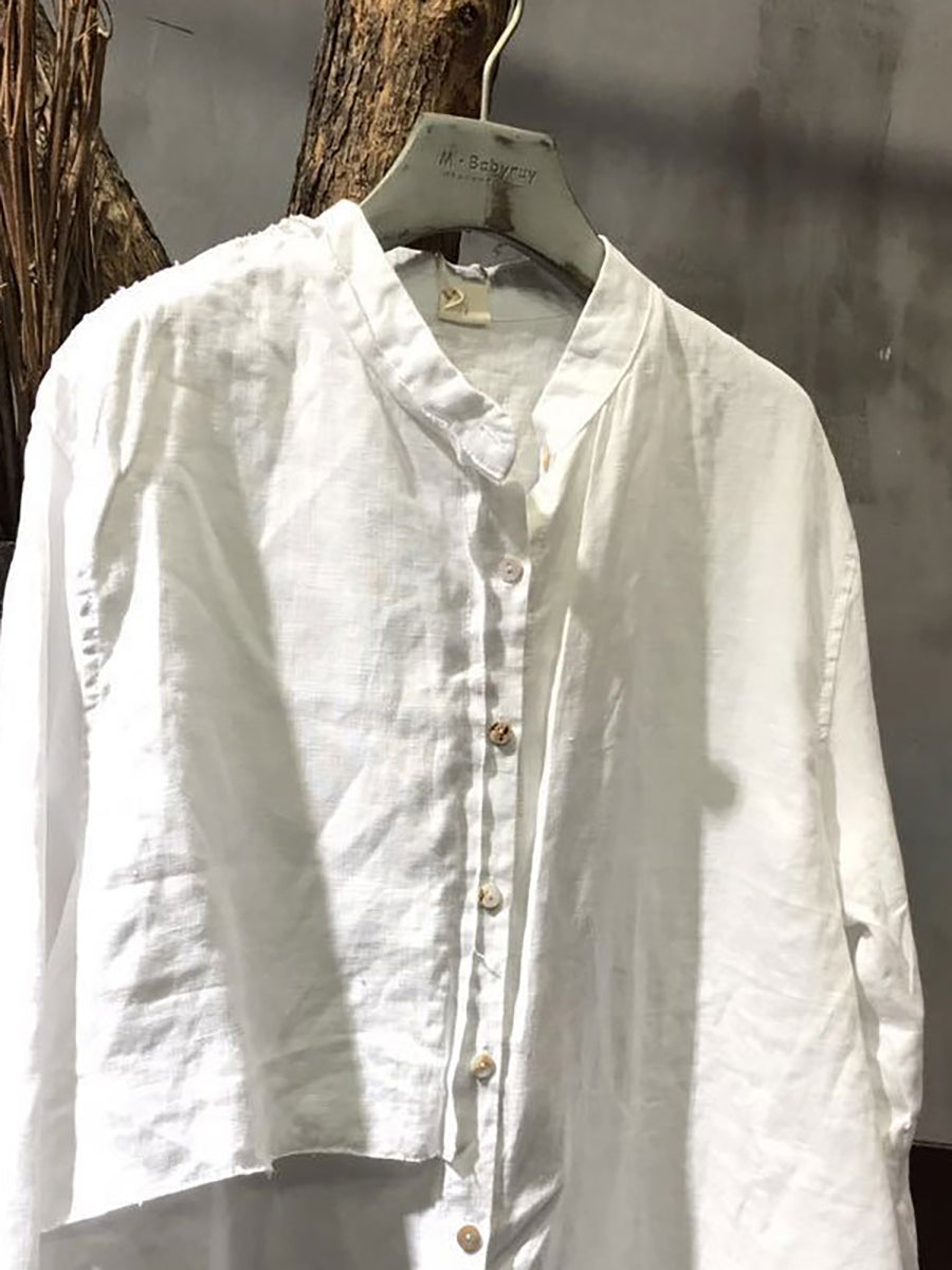 Camicia da donna in lino con cuciture a manica lunga