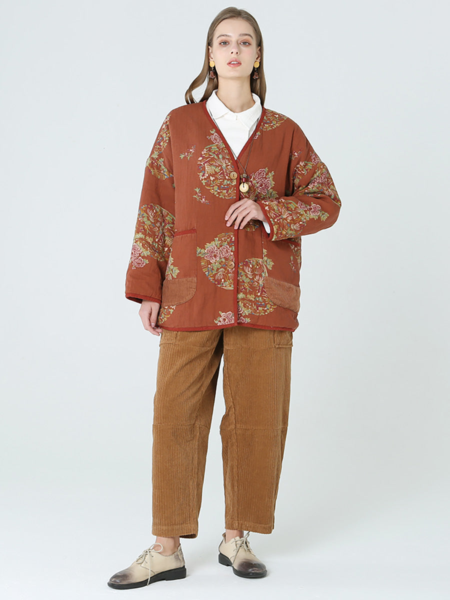 Cappotto a maniche lunghe primaverile da donna con stampe floreali