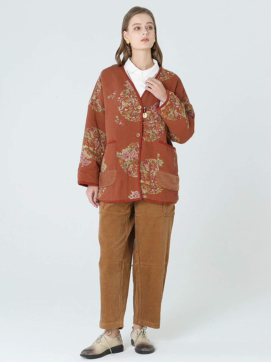Cappotto a maniche lunghe primaverile da donna con stampe floreali