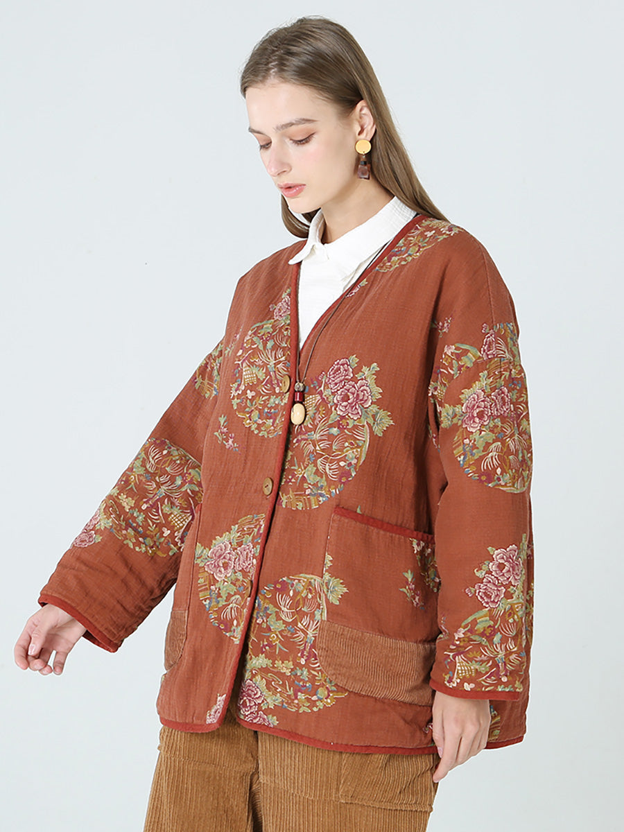 Cappotto a maniche lunghe primaverile da donna con stampe floreali