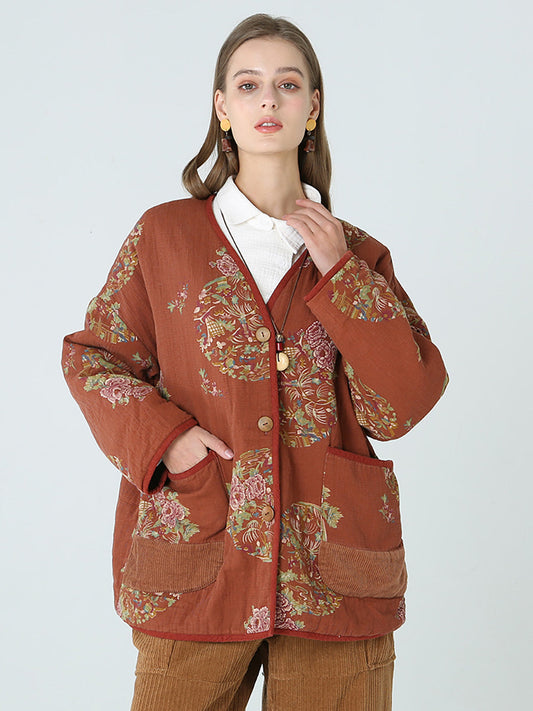 Cappotto a maniche lunghe primaverile da donna con stampe floreali