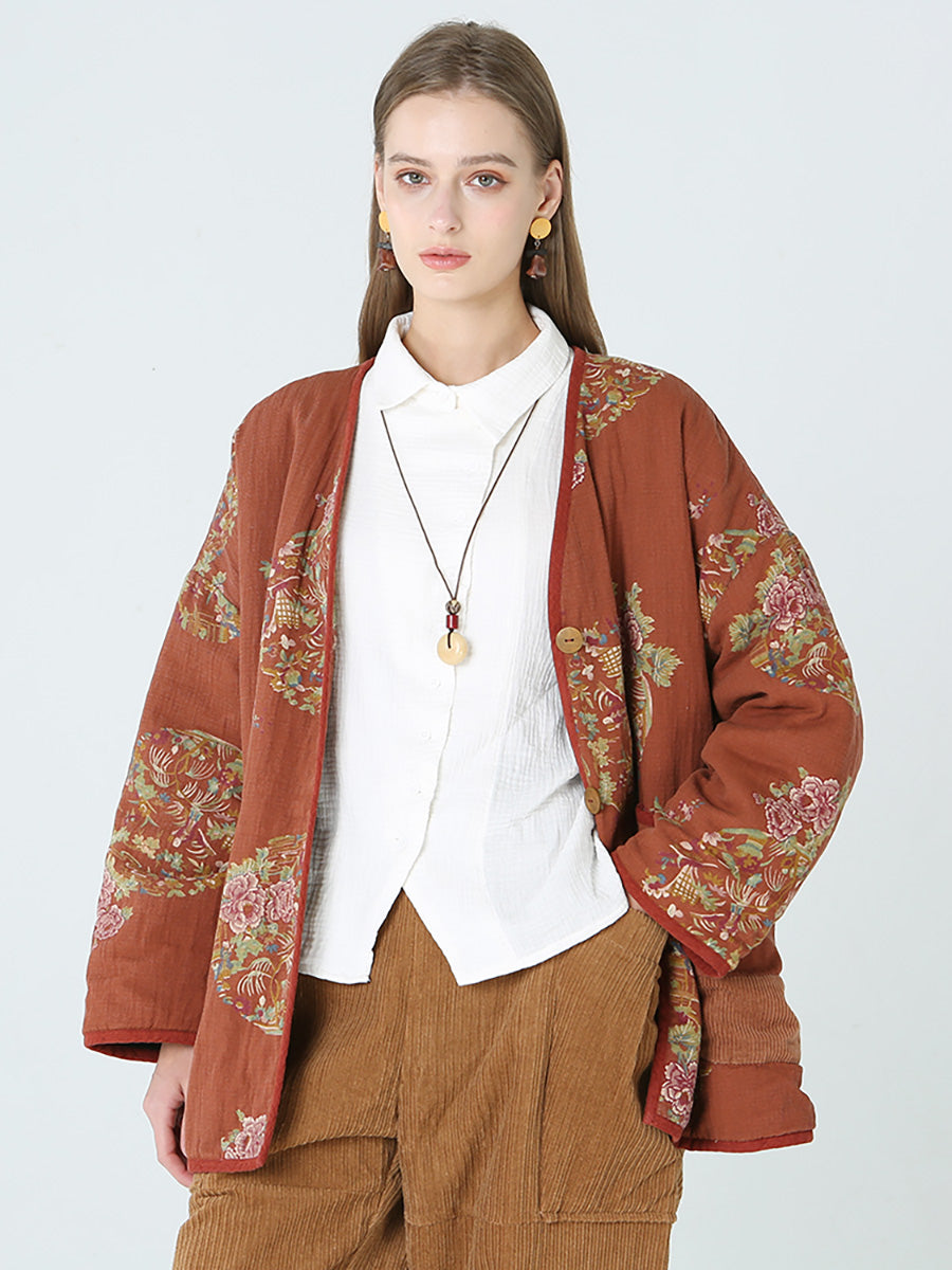 Cappotto a maniche lunghe primaverile da donna con stampe floreali