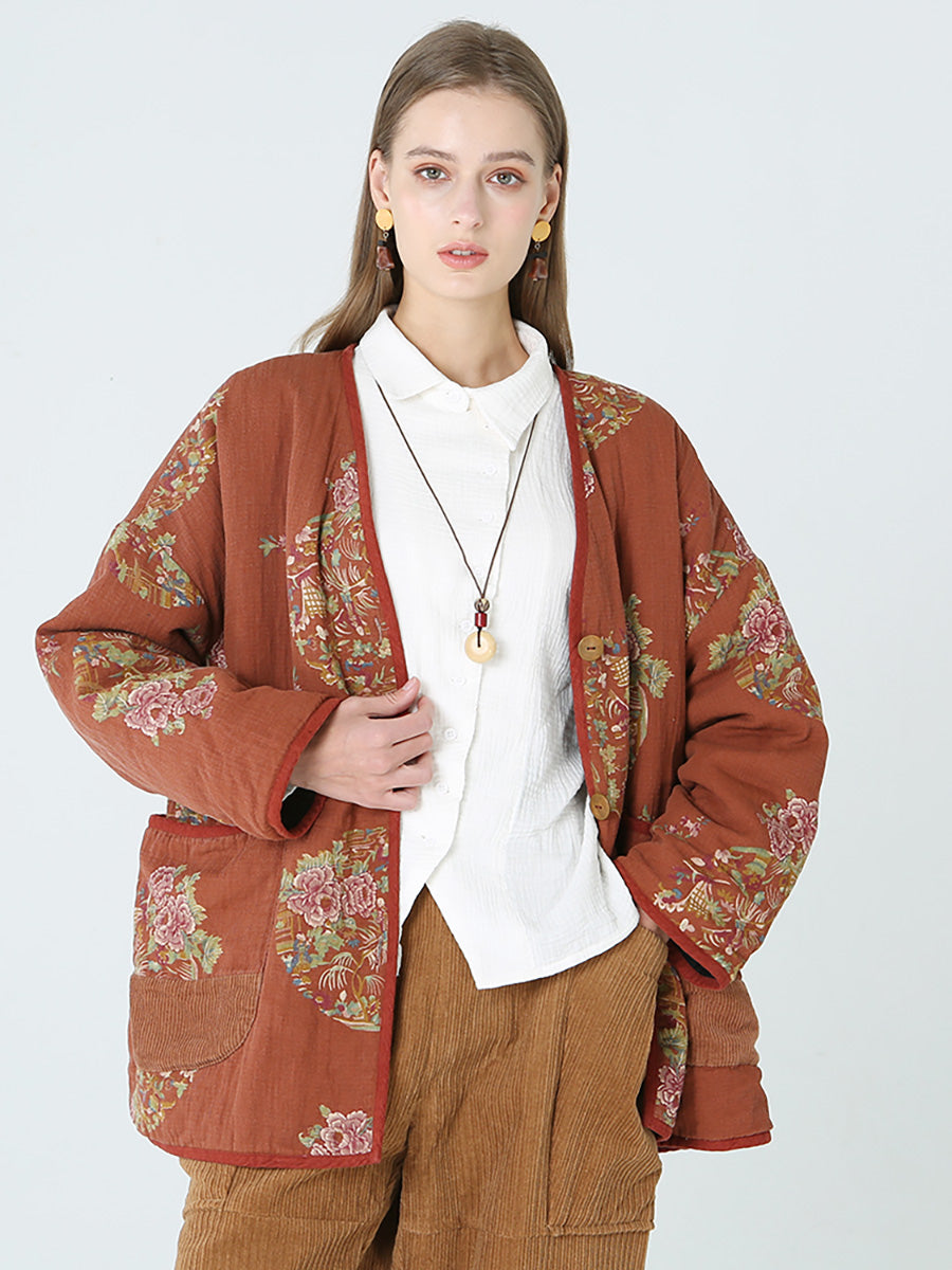 Cappotto a maniche lunghe primaverile da donna con stampe floreali