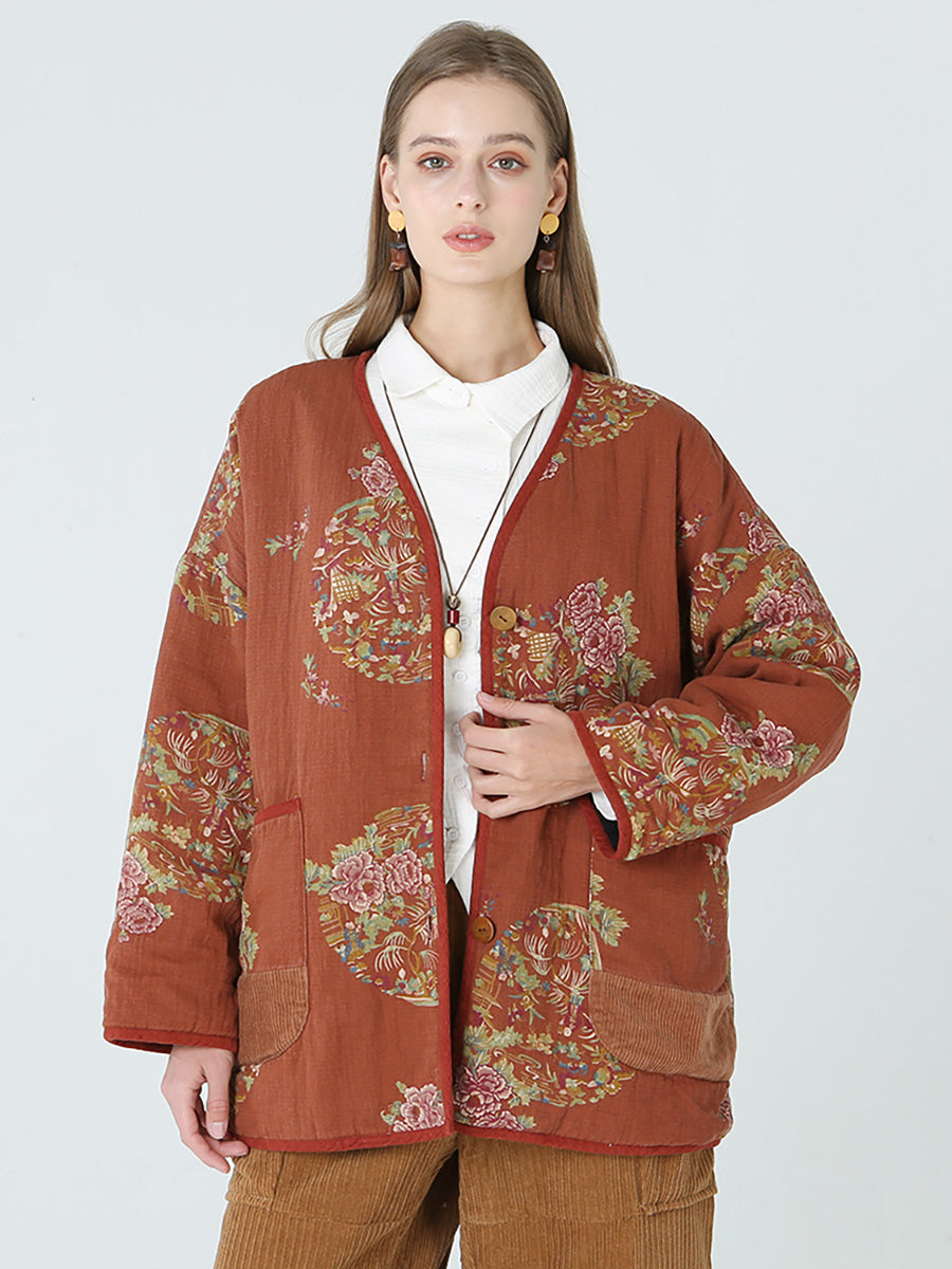 Cappotto a maniche lunghe primaverile da donna con stampe floreali
