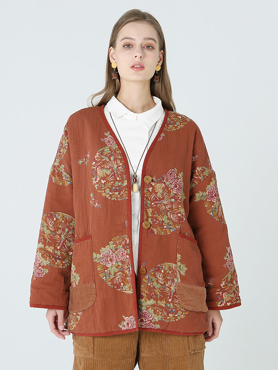 Cappotto a maniche lunghe primaverile da donna con stampe floreali