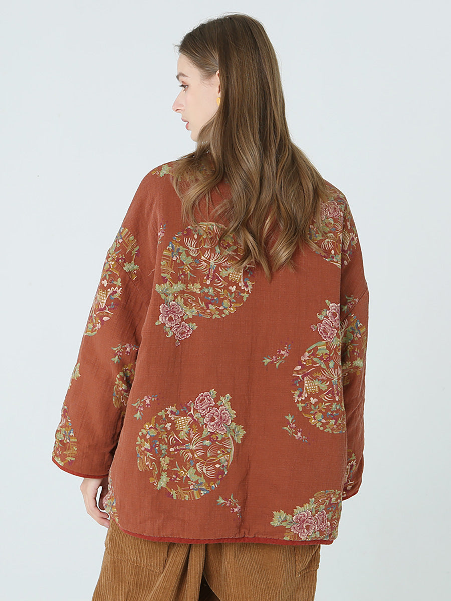 Cappotto a maniche lunghe primaverile da donna con stampe floreali