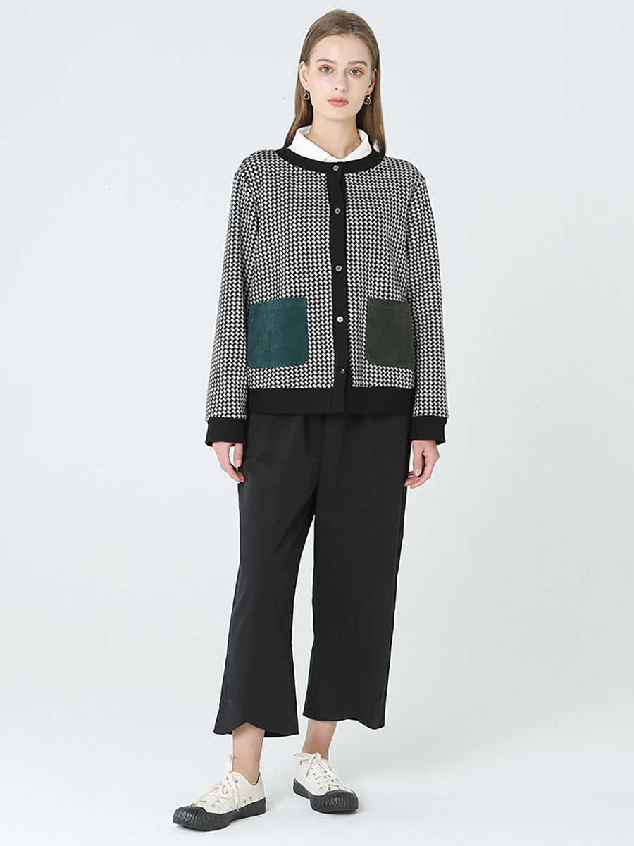 Manteau boutonné à carreaux à manches longues pour femmes M2XL