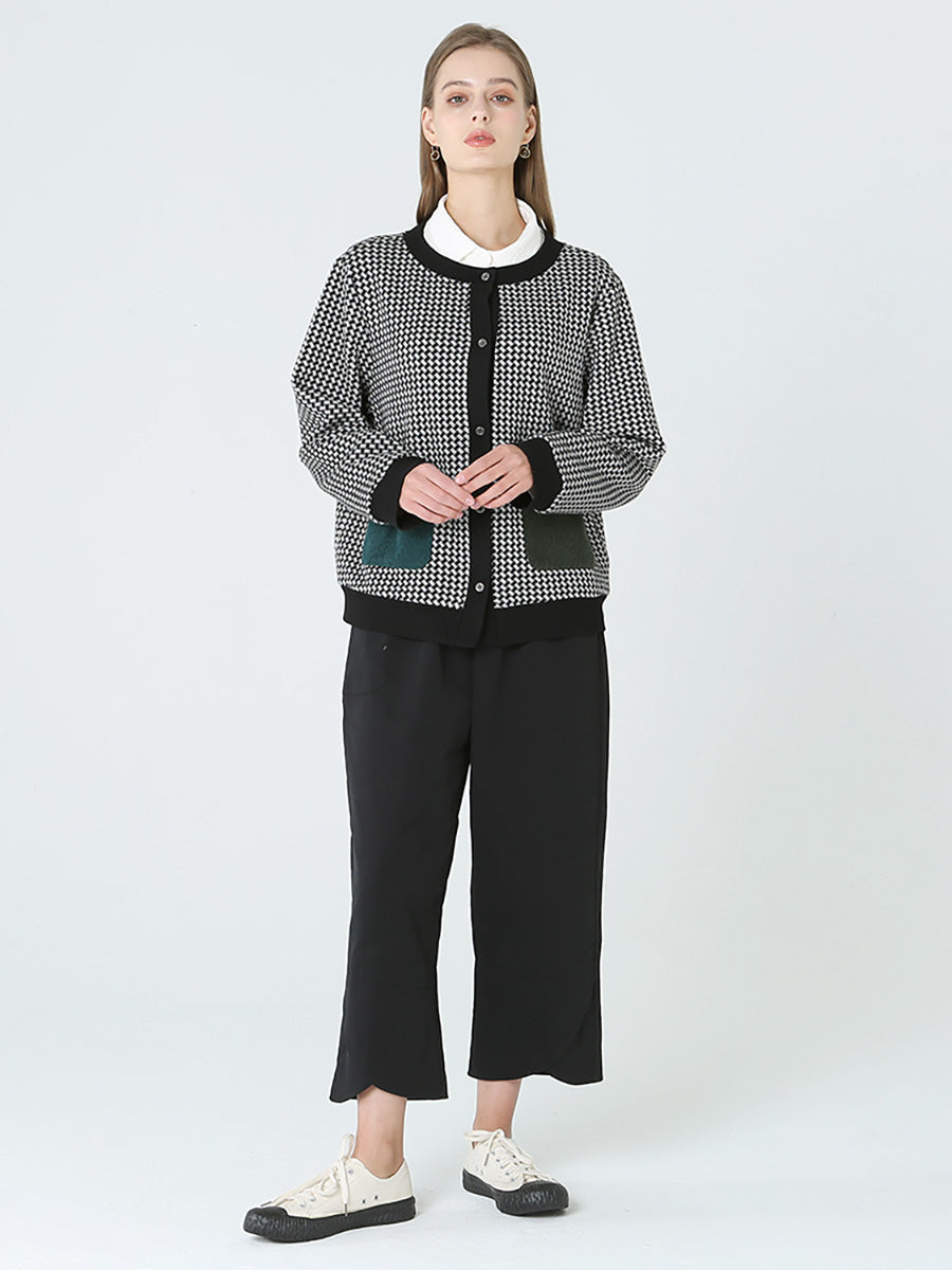 Manteau boutonné à carreaux à manches longues pour femmes M2XL