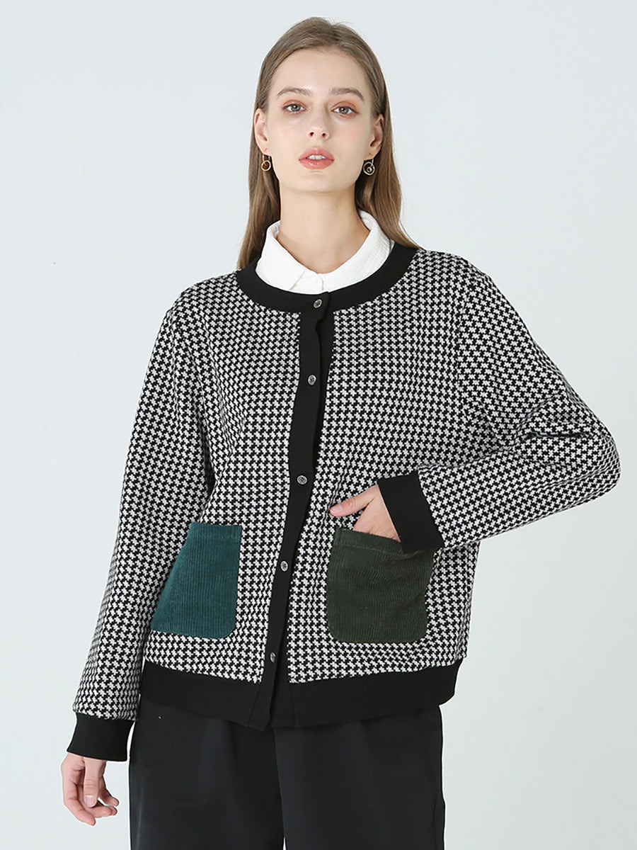 Manteau boutonné à carreaux à manches longues pour femmes M2XL