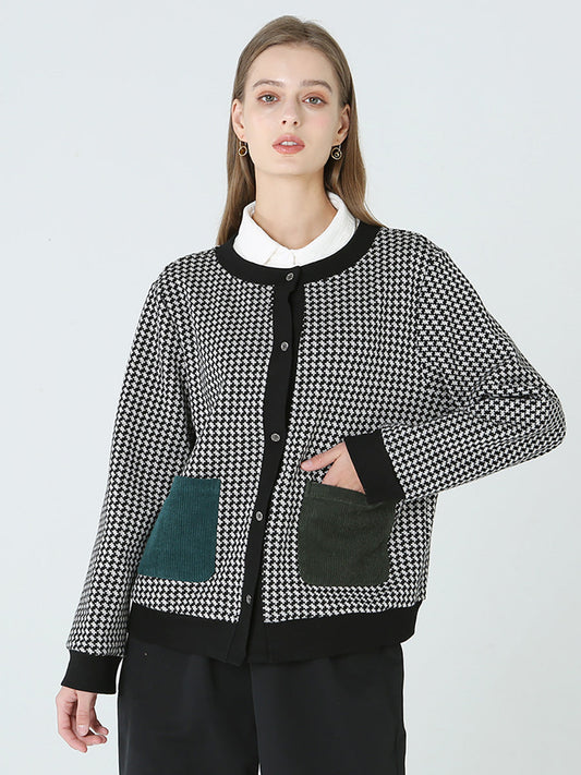 Women Spring Long Sleeve Plaid Button Coat M2XL