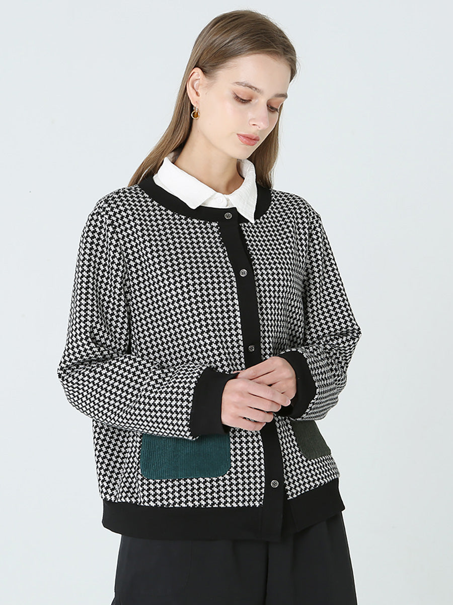 Manteau boutonné à carreaux à manches longues pour femmes M2XL