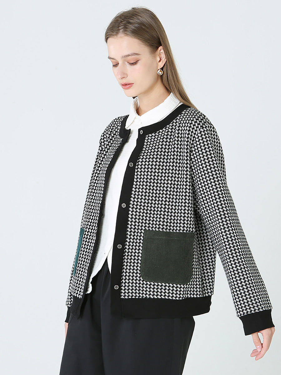 Manteau boutonné à carreaux à manches longues pour femmes M2XL