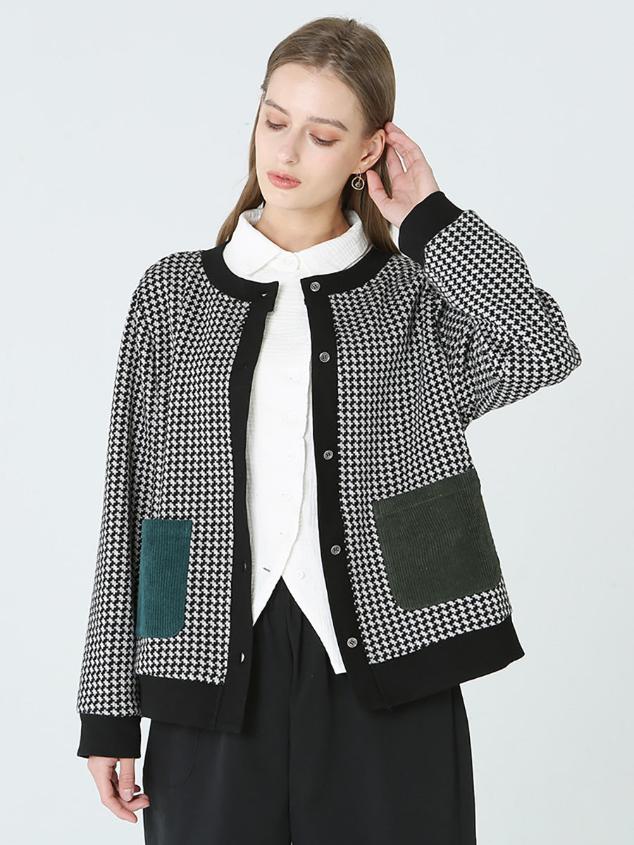 Manteau boutonné à carreaux à manches longues pour femmes M2XL