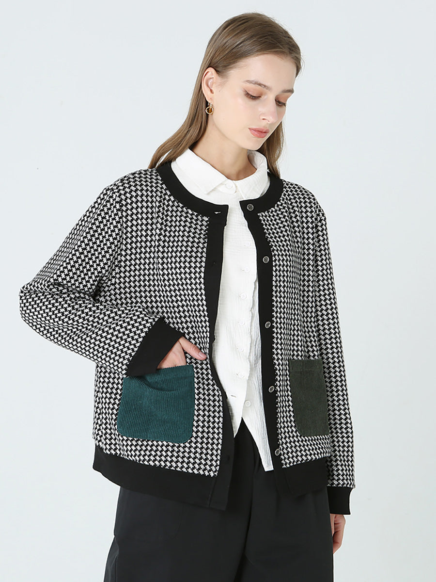 Manteau boutonné à carreaux à manches longues pour femmes M2XL
