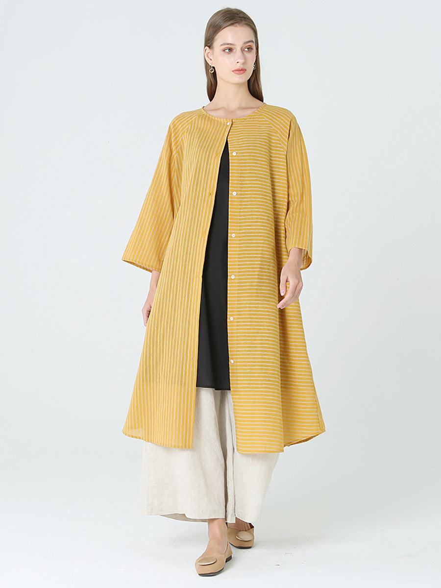 Stripe Spring Long Sleeve Single Breasted Loose Dress