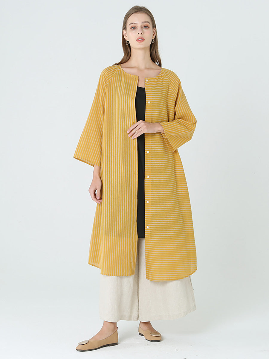 Stripe Spring Long Sleeve Single Breasted Loose Dress