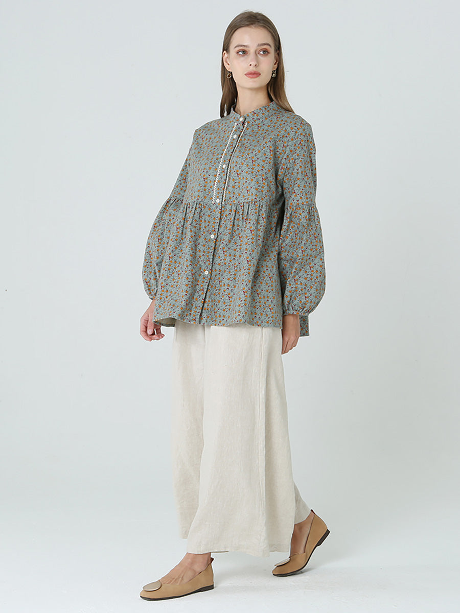Camicia da donna primaverile a maniche lunghe con stampe floreali M2XL