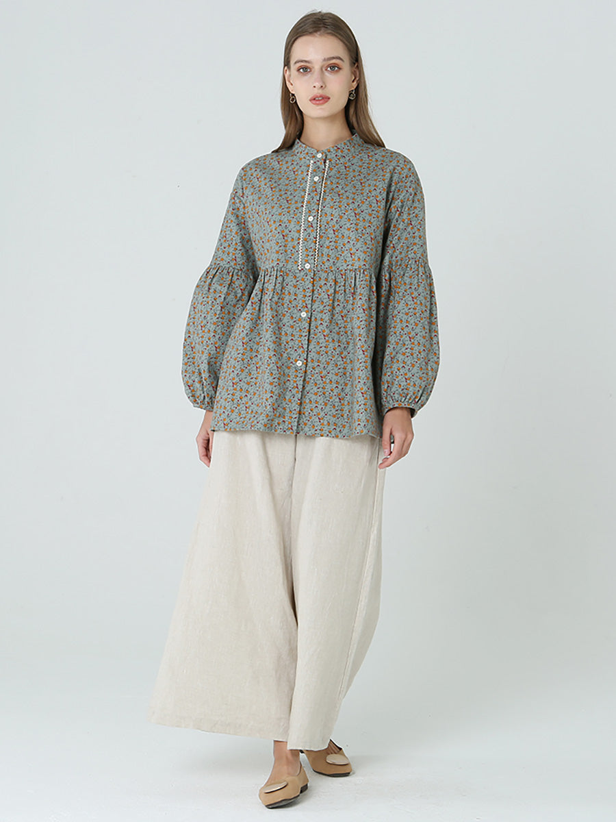 Camicia da donna primaverile a maniche lunghe con stampe floreali M2XL
