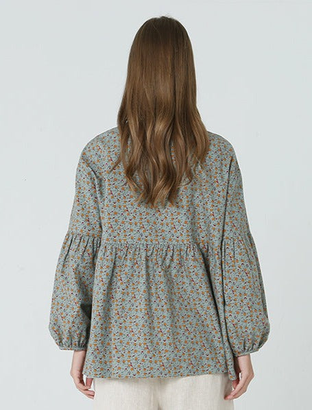 Camicia da donna primaverile a maniche lunghe con stampe floreali M2XL