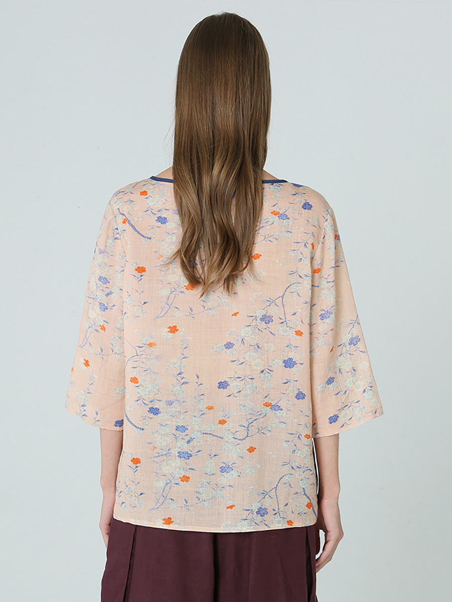 Maglietta da donna con stampa floreale, spalle cadenti, patchwork primaverile M2XL