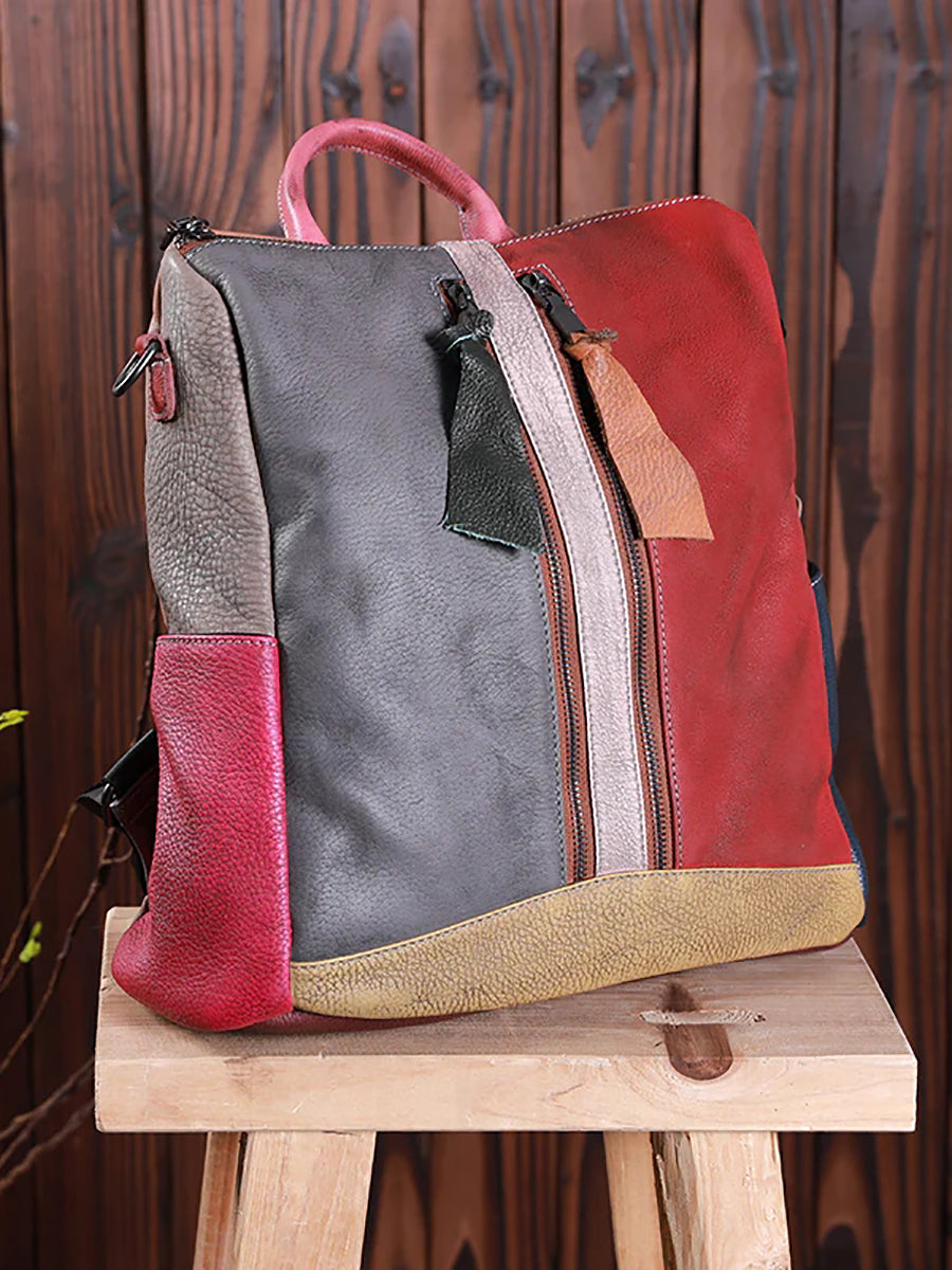 Zaino con cerniera in pelle multicolore da donna