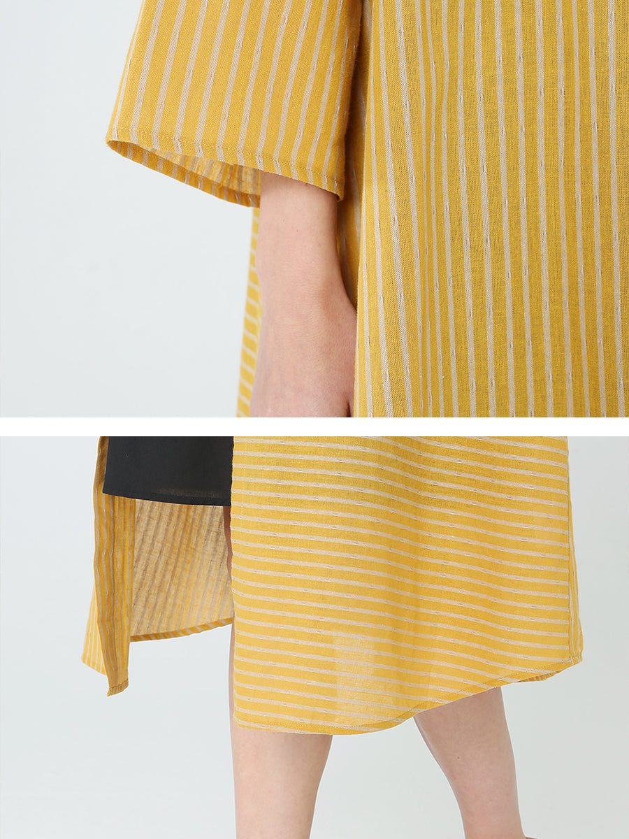 Stripe Spring Long Sleeve Single Breasted Loose Dress