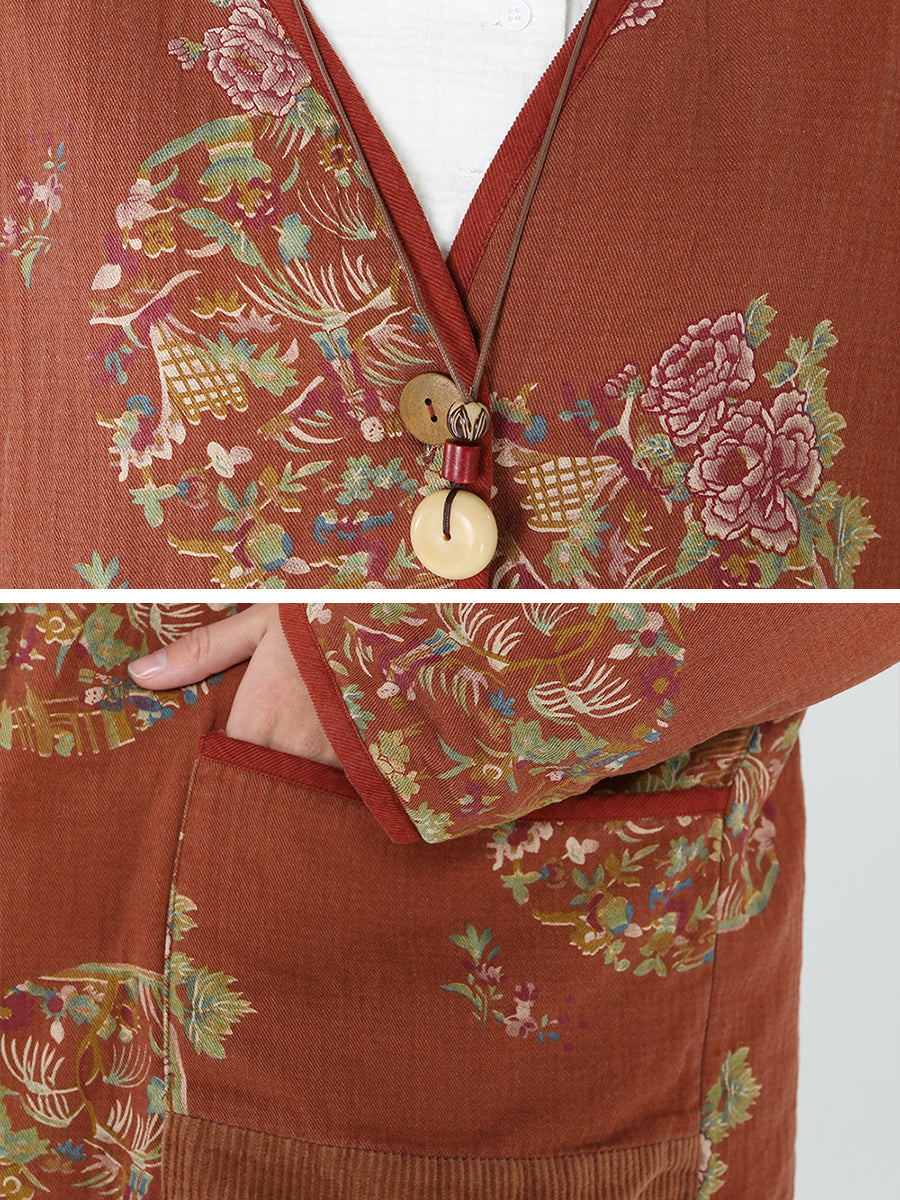 Cappotto a maniche lunghe primaverile da donna con stampe floreali
