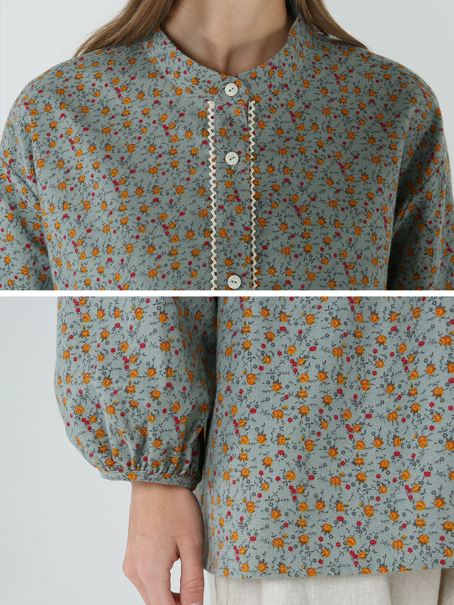 Camicia da donna primaverile a maniche lunghe con stampe floreali M2XL